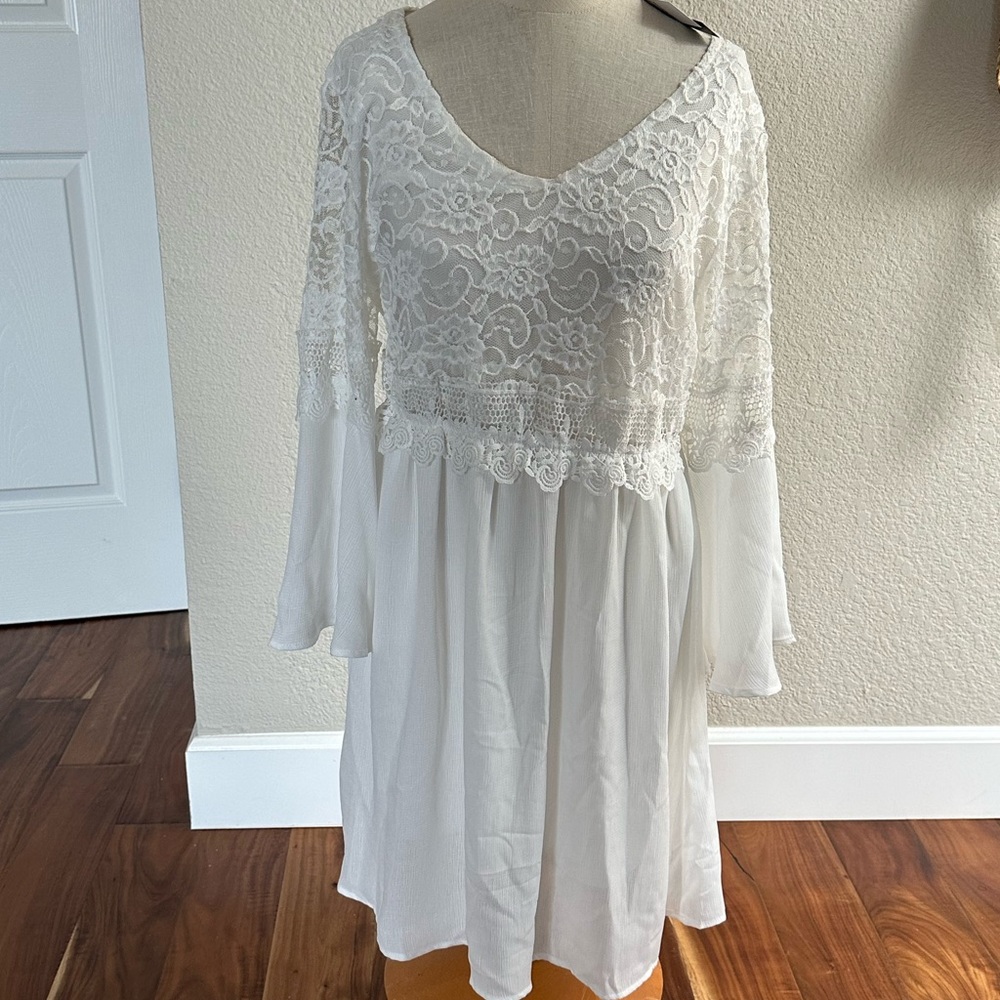 NWT ZANZEA Vintage Floral Lace V Neck 3/4 Bell Sleeve Cocktail Wedding Party M